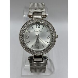 Peck & Peck Women's Quartz Watch Bangle Cuff Rhinestone Bezel-‎ New Battery